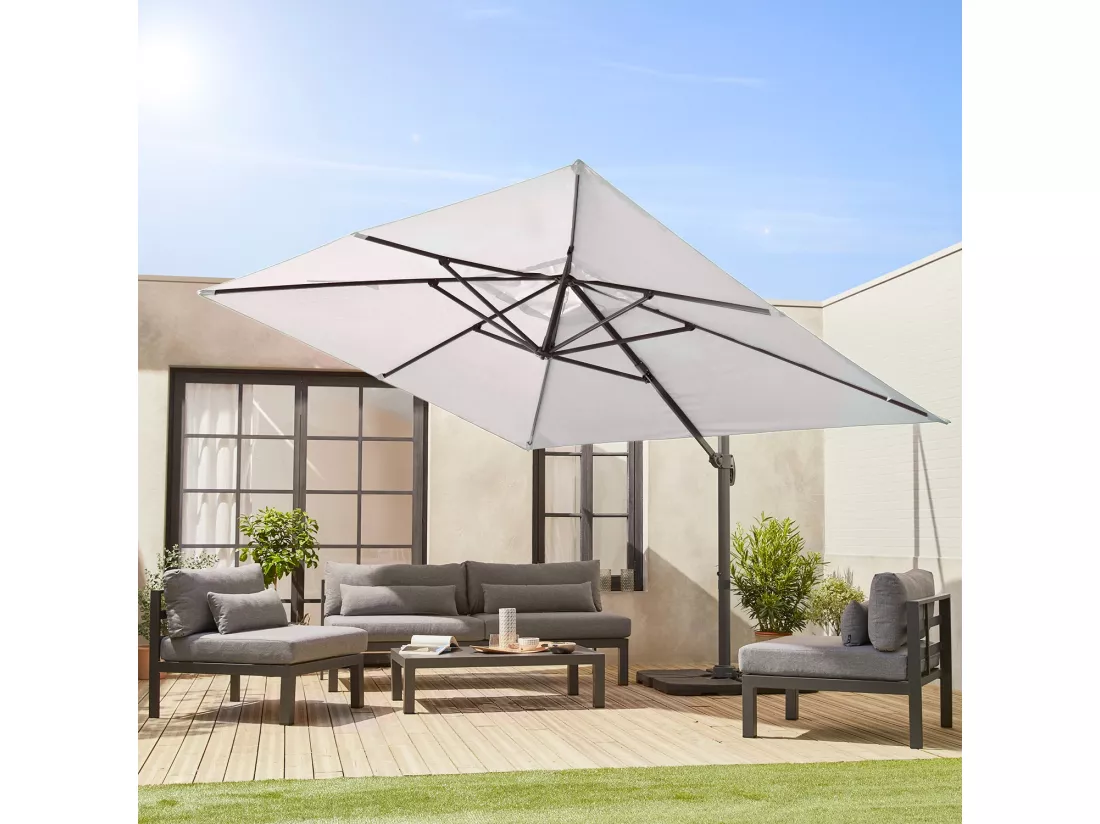 Parasol déporté rectangulaire 3x4m - Wimereux - Ecru - Parasol excentré inclinable dans 5 positions. rotatif à 360°.