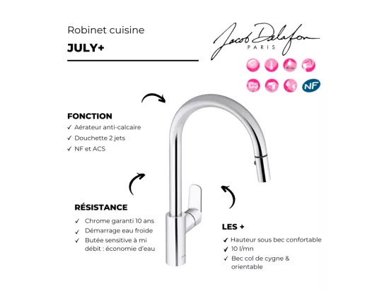 Robinet cuisine avec douchette extractible JACOB DELAFON July+
