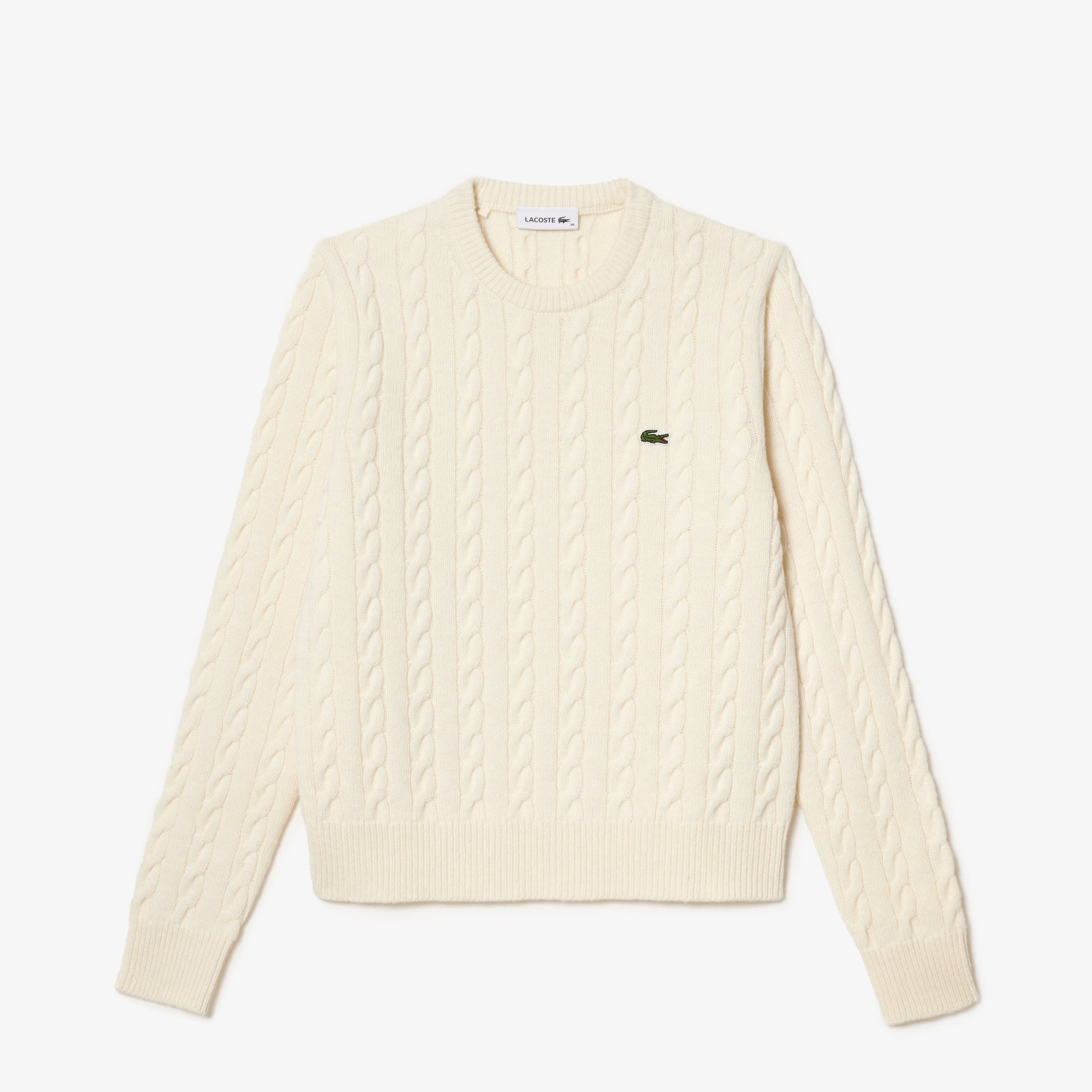 Pull à torsades moulinées en laine et coton Pullovers - Blanc - Lacoste - Femme