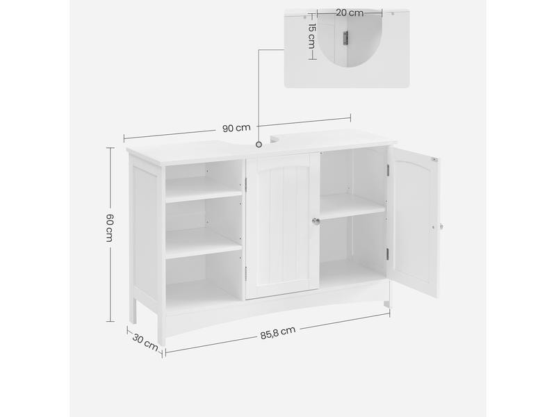 VASAGLE Waschbeckenunterschrank 90 x 60 cm, Weiss Badezimmerregal