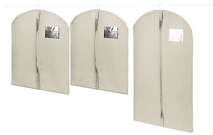 Lot de 3 housses pour vêtement Compactor Nancy beige 2 courts + 1 long