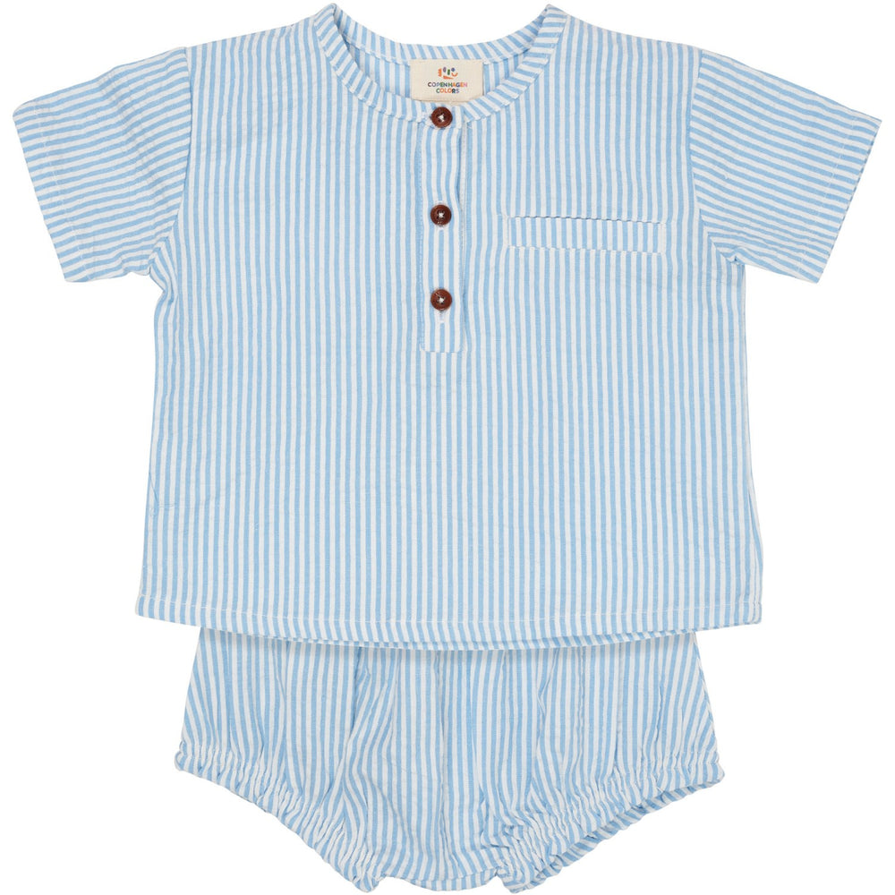 Køb COPENHAGEN COLORS Sky Blue W Cream Stripe Seersucker Baby Sæt
