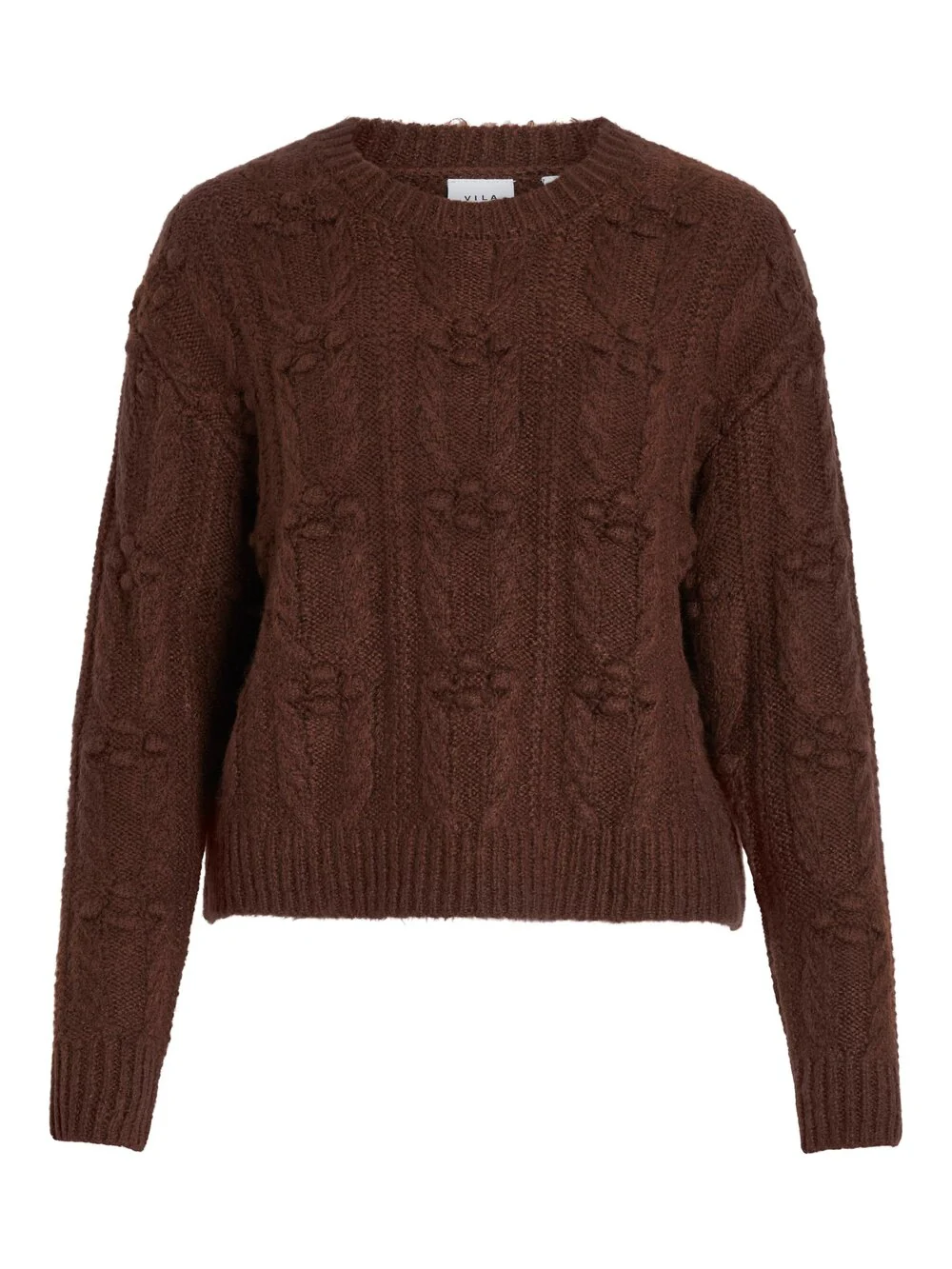 Vila  Vipinje o-neck L/S striktrøje - Shaved Chocolate