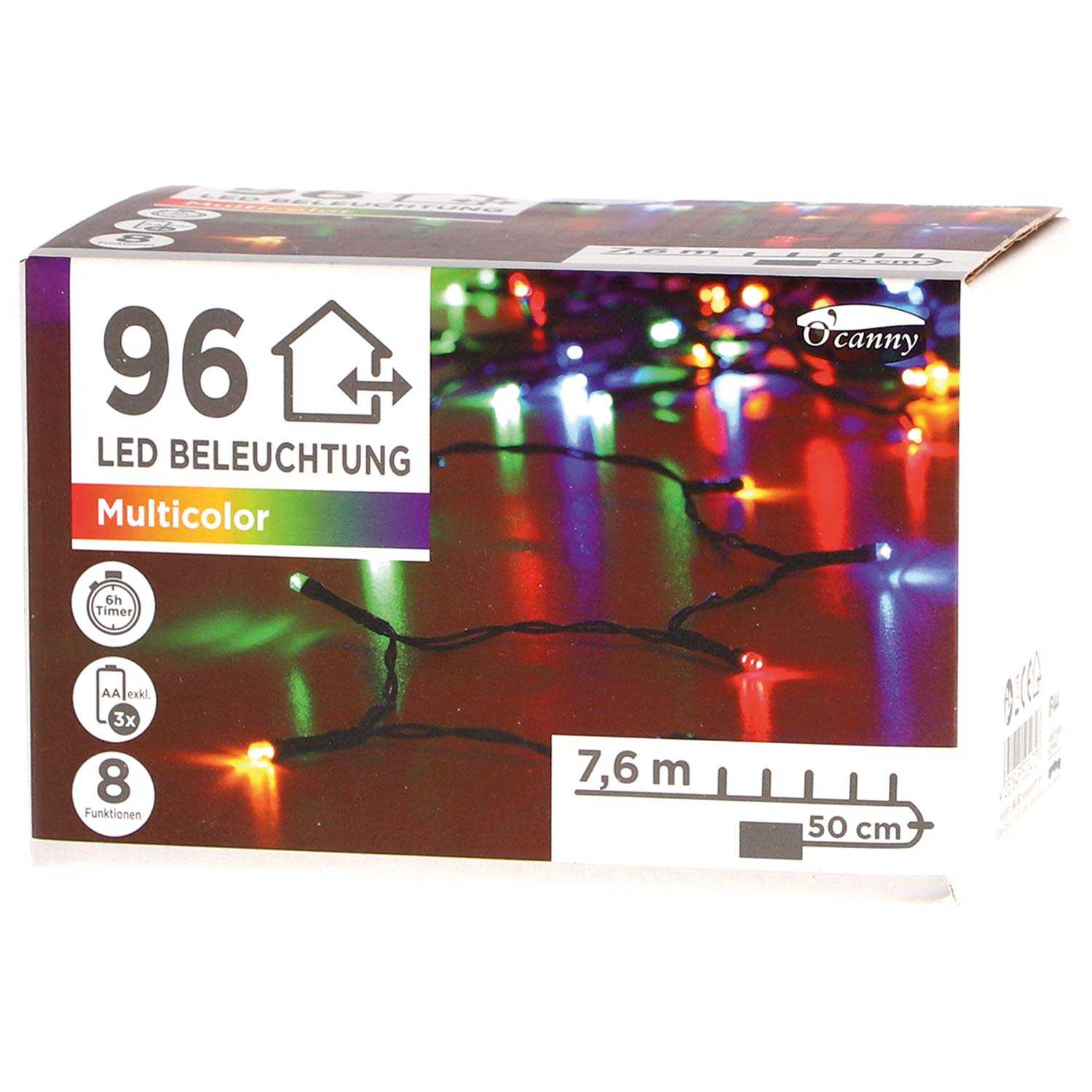 O'canny Outdoor LED-Lichterkette multicolor mit Timer & 8 Funktionen 7,60 m 96er