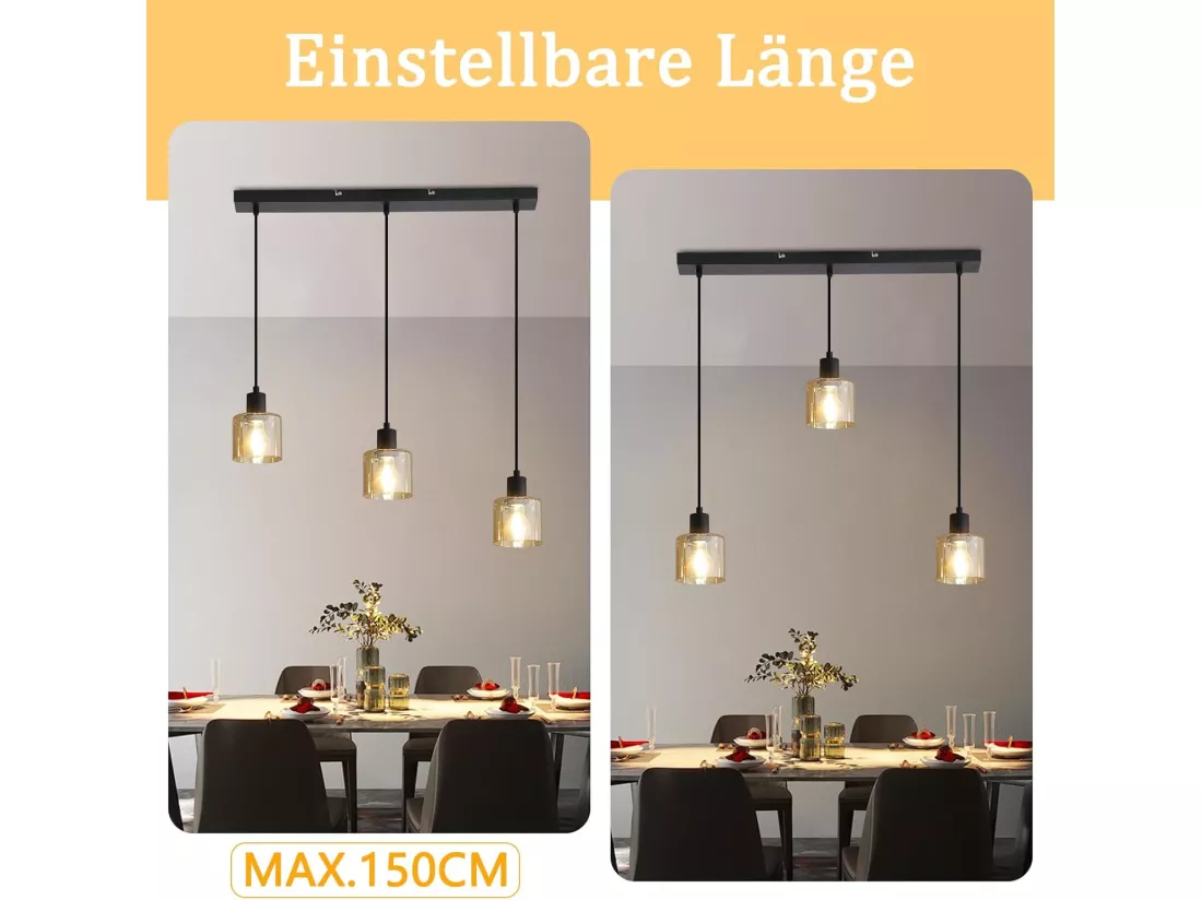 NETTLIFE Suspension table à manger lampe suspendue vintage 3 ampoules suspendues E27 métal noir rétro industriel