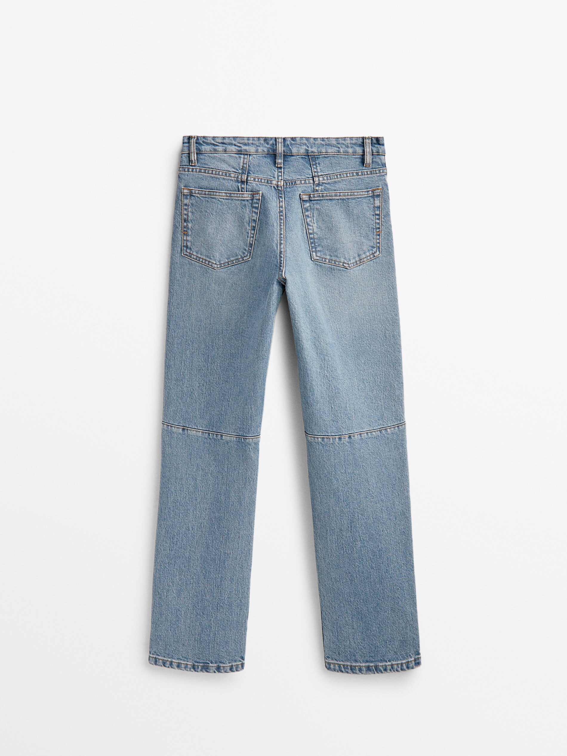 Calça Slim Fit de Tamanho Médio com Costuras - Azul Claro