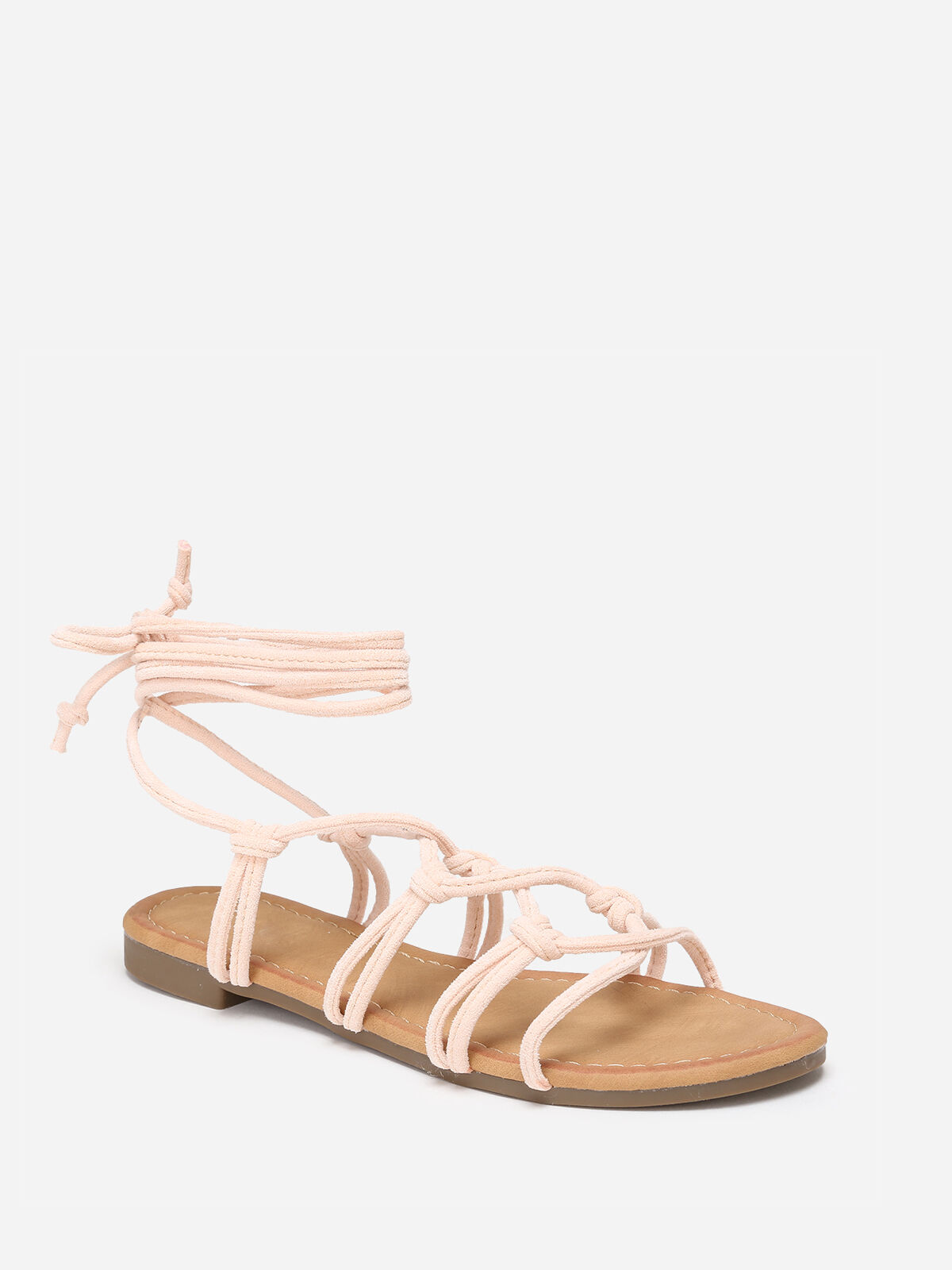 Sandales plates à fines brides en suédine- Beige