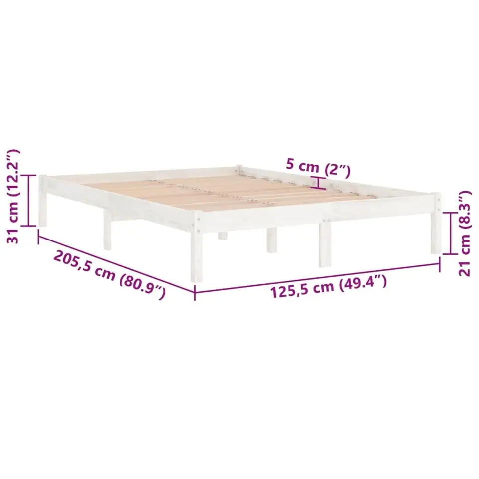 vidaXL - Bed frame met lattenbodem - Wit - Massief grenenhout - 120x200 cm