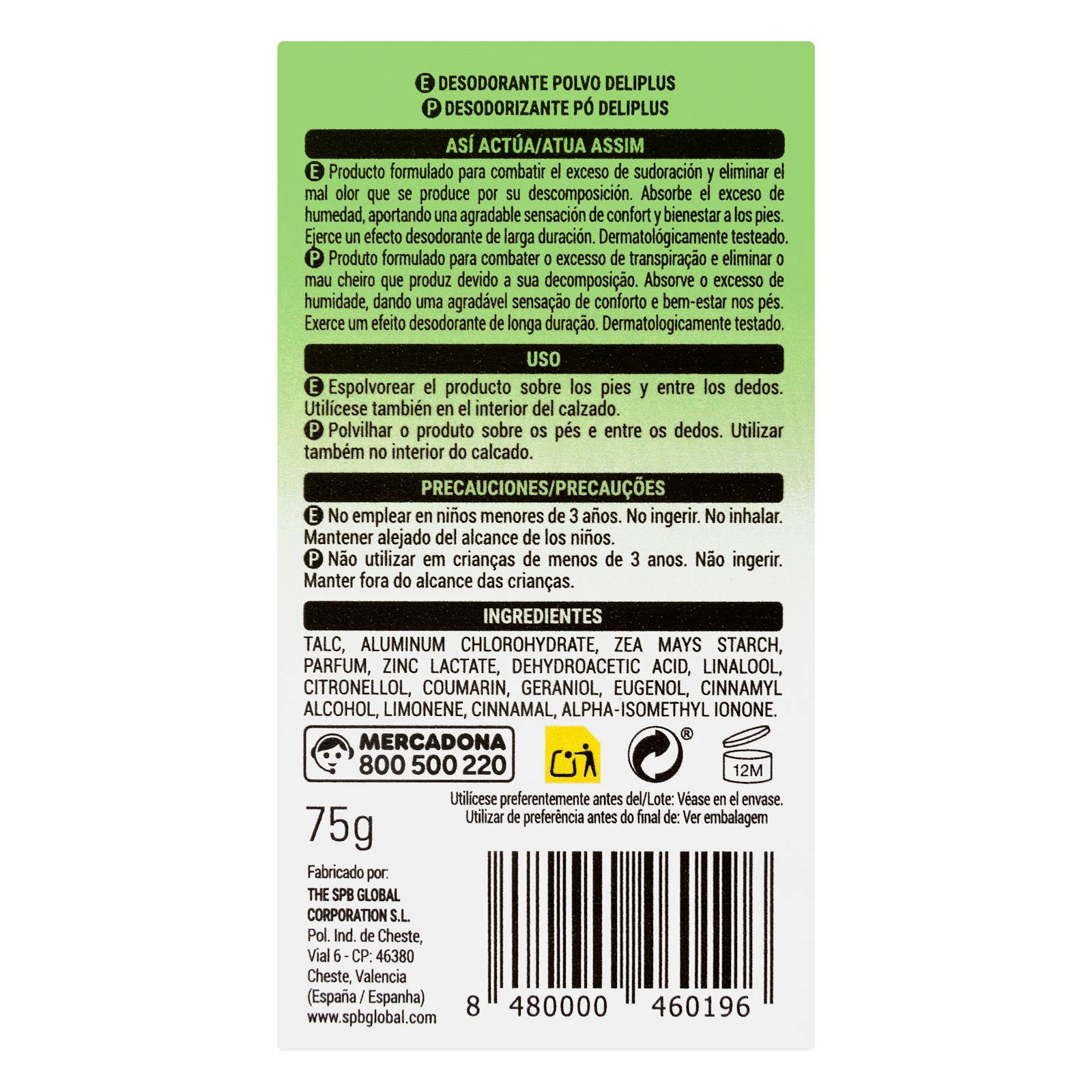 Déodorant anti-transpirant en poudre pour les pieds Deliplus