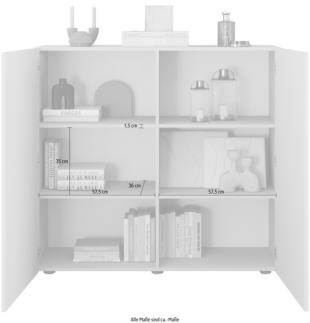 INOSIGN Highboard »Rio, Höhe 111 cm, Breite 120 cm, Stauraumschrank, Kommode, 2 Türen,« geriffelte MDF-Fronten, modern u. elegant, viel Stauraum