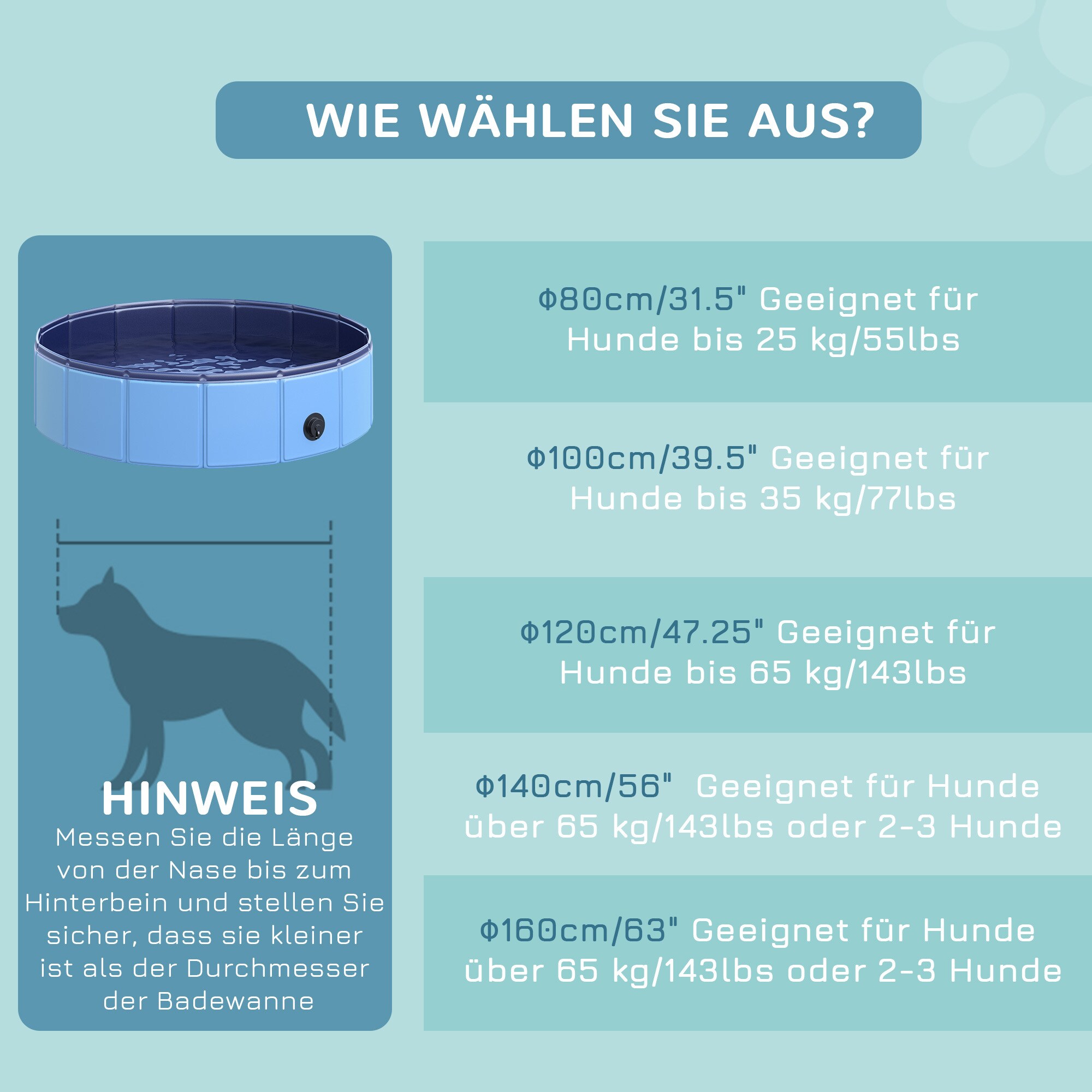 PawHut Hundebadewanne mit Wasserablassventil blau 80 x 20 cm (ØxH)