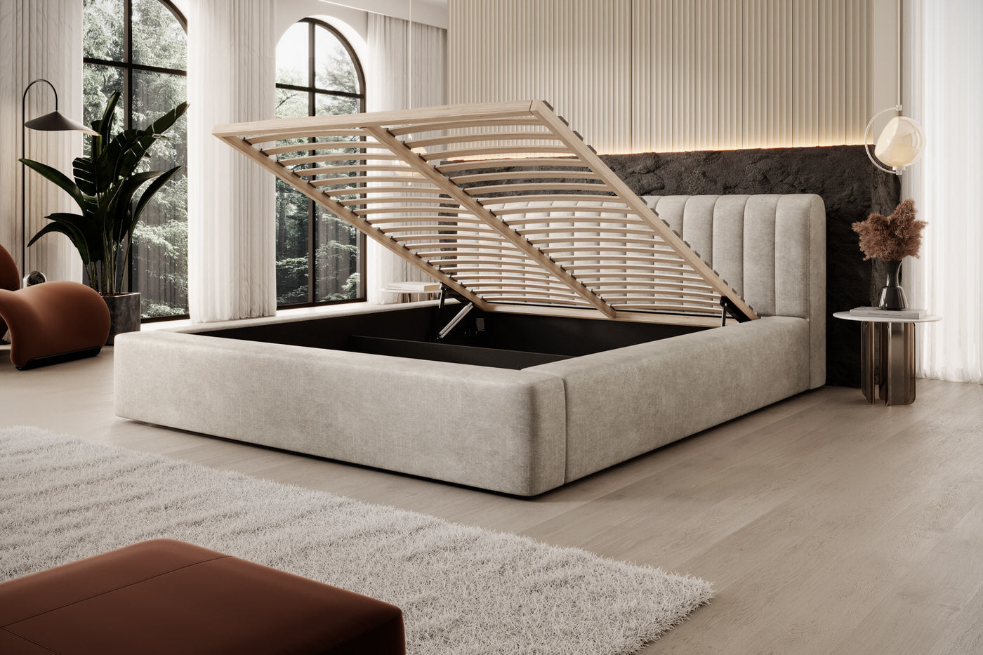 Trae Mobler Amira 140 x 200 cm Gestoffeerd Bed Pearl