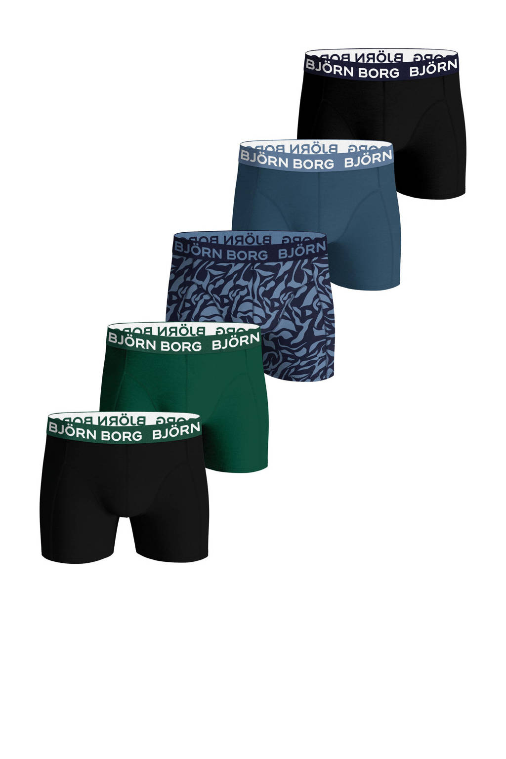 boxershort Core - set van 5 groen/blauw/zwart