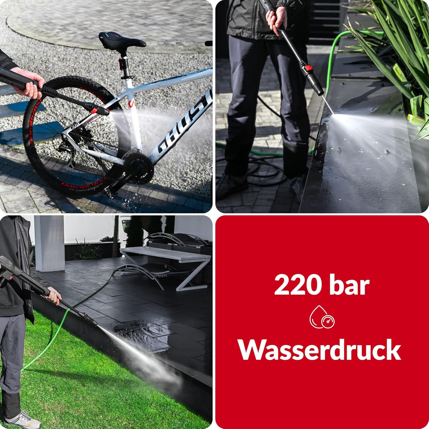 LEHMANN Hudson Hochdruckreiniger mit Aluminiumpumpe, 1800 W, 450 l/h Fördermenge, 5m Schlauch, Hochdruck Flächenreiniger mit 145 bar Druck, Zubehör - Verstellbarer Düse, Turbodüse, Schaumlanze