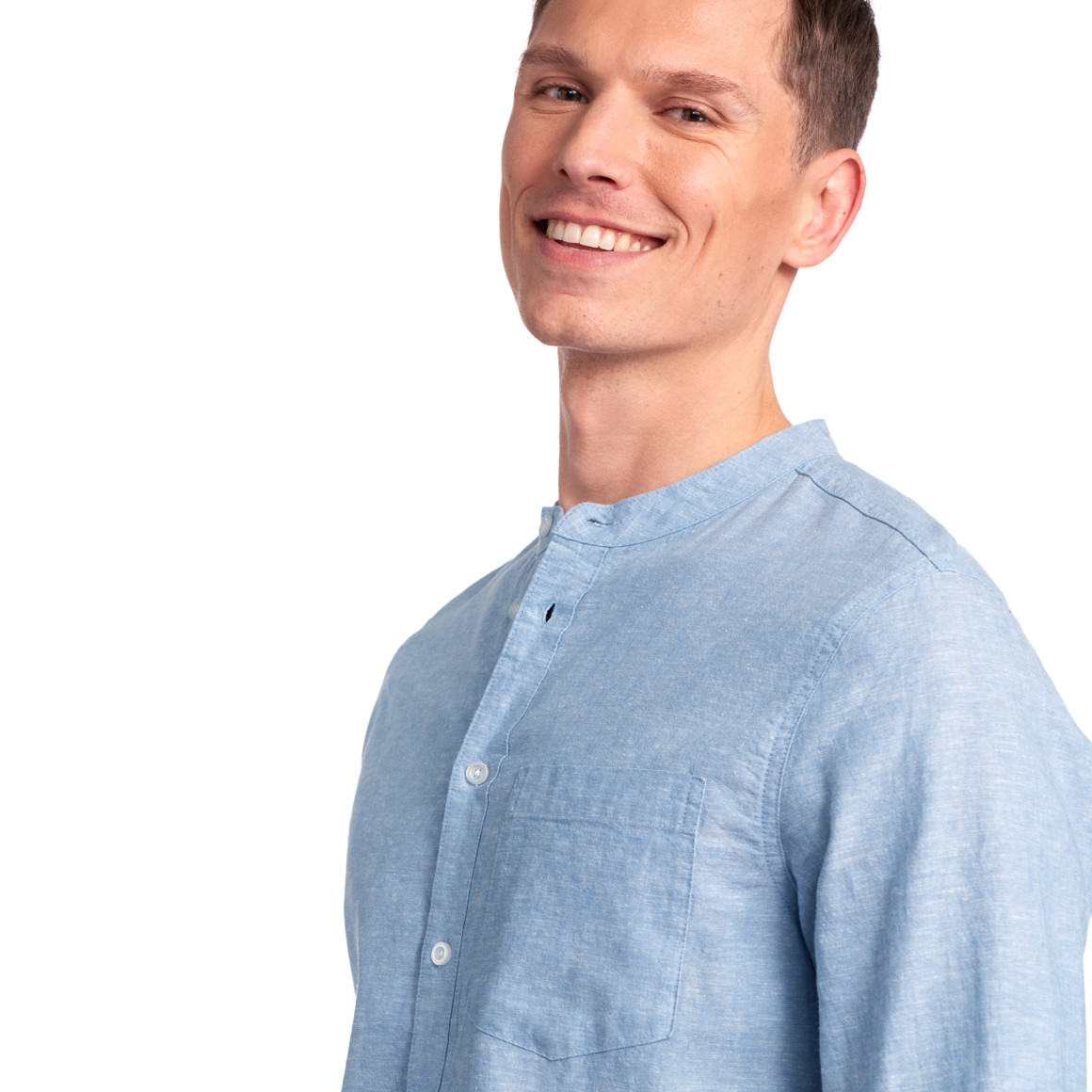 Jonas Nielsen Herren Leinen-Hemd mit Brusttasche hellblau