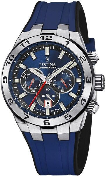 Festina - Chrono Bike - Heren Horloge - Zilver - RVS - Blauw - Rubber