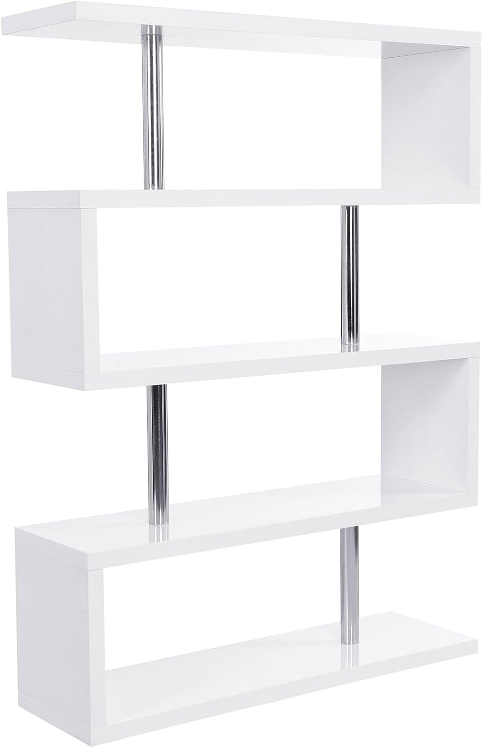 Riess Ambiente Design Regal Snake - 165cm - weiß Chrom - Hochglanz Bücherregal mit Vier Fächern