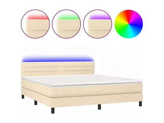 Sommier tapissier avec matelas et LED Crème 160x200 cm Tissu