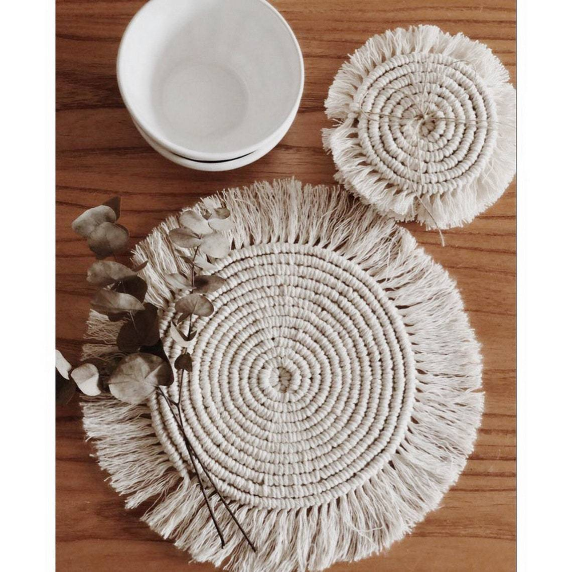 (Ø28cm) Makramee Deko Schüssel Untersetzer Hygge Lifestyle Tisch Unterlage Boho Accessoire