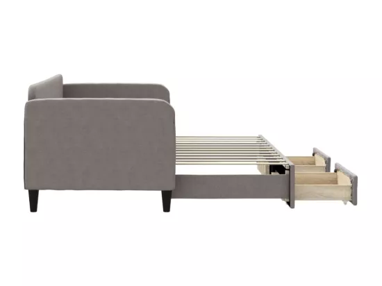 Lit de jour avec gigogne et tiroirs taupe 80x200 cm tissu