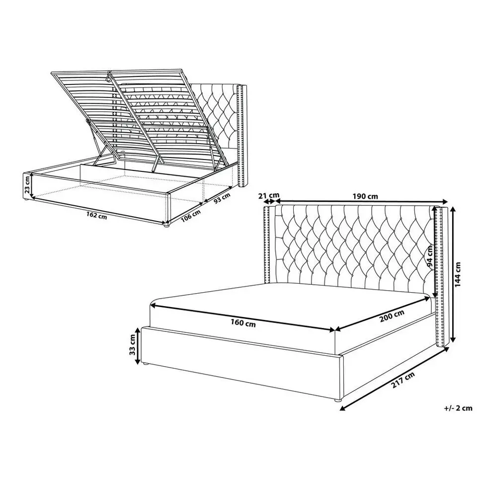 LUBBON - Bed met opbergruimte - Grijs - 160 x 200 cm - Fluweel