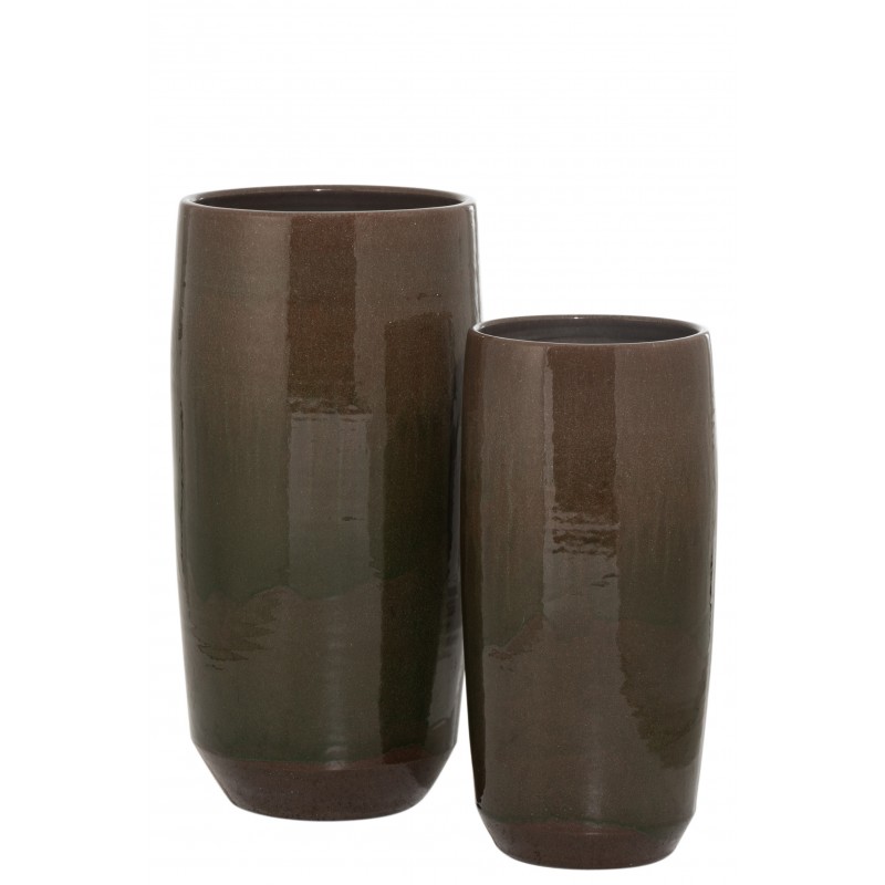 Vase ovale haut en céramique vert 22x22x45 cm