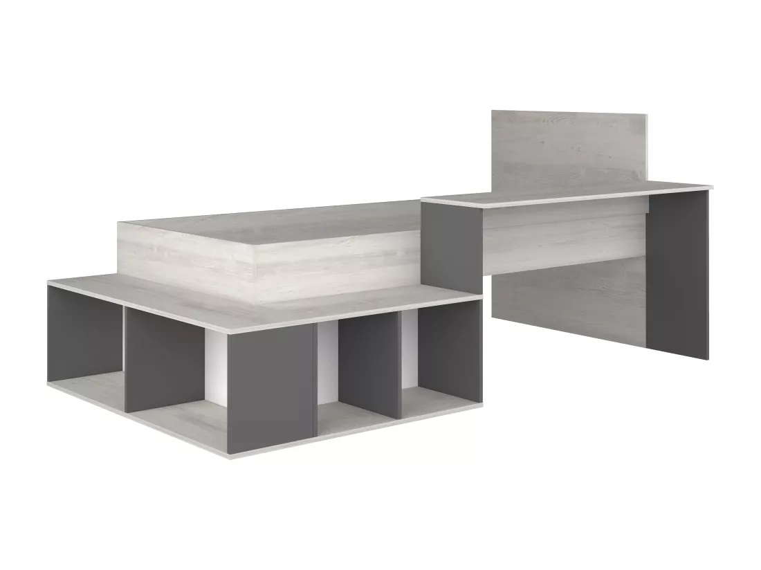 Lit combiné 90 x 200 cm avec rangements et bureau - Coloris : Naturel et anthracite - RIGALI