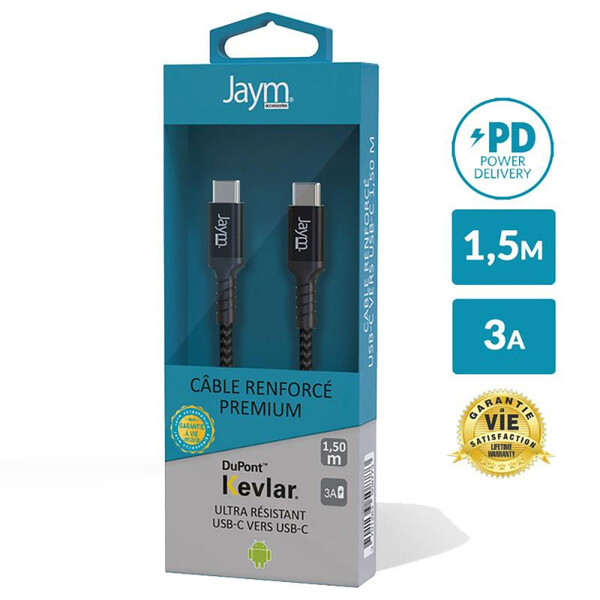 jaym - Câble ultra renforcé USB-C vers USB-C 1,5 m
