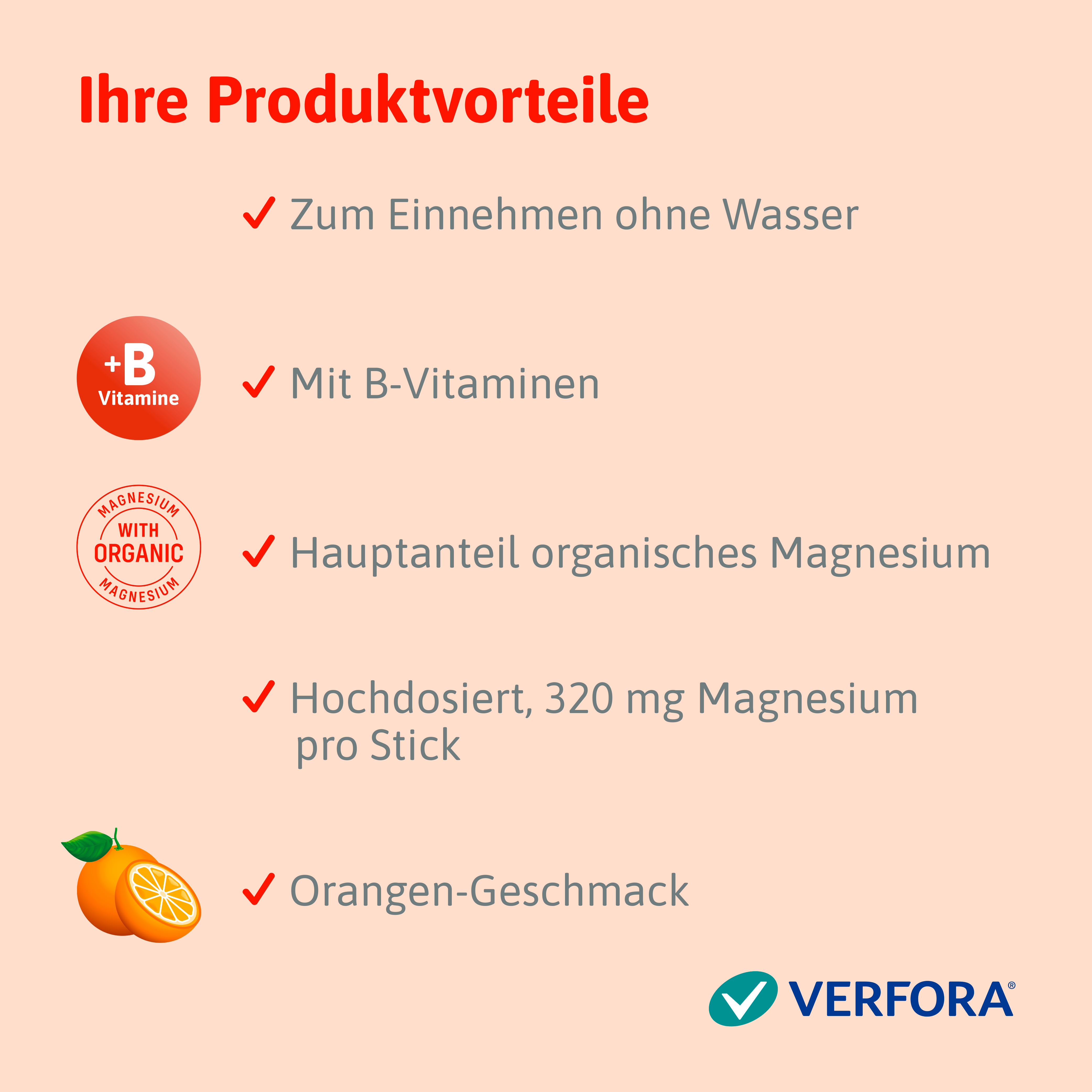 VERACTIV Magnesium Direct+<br>30 Stück, Stick, Orange