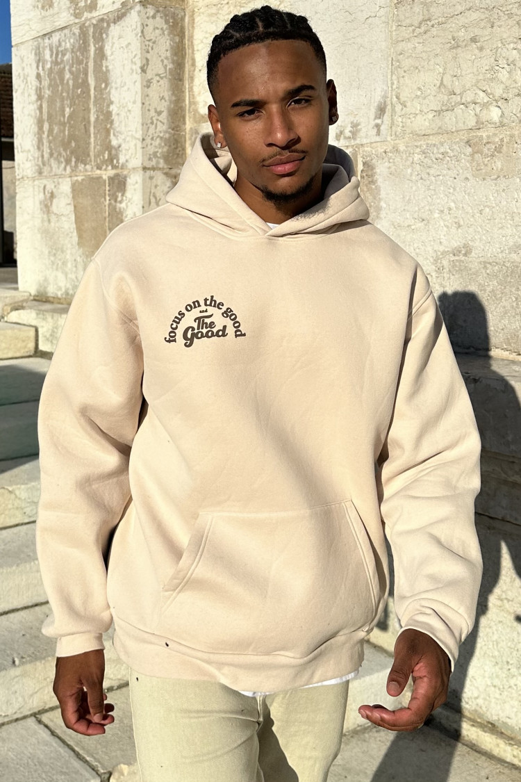 Sweat beige à capuche 