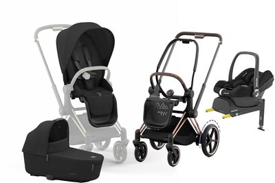 Cybex e-Priam Duovogn inkl. Maxi-Cosi CabrioFix & Base, Sepia Black/Rose Gold