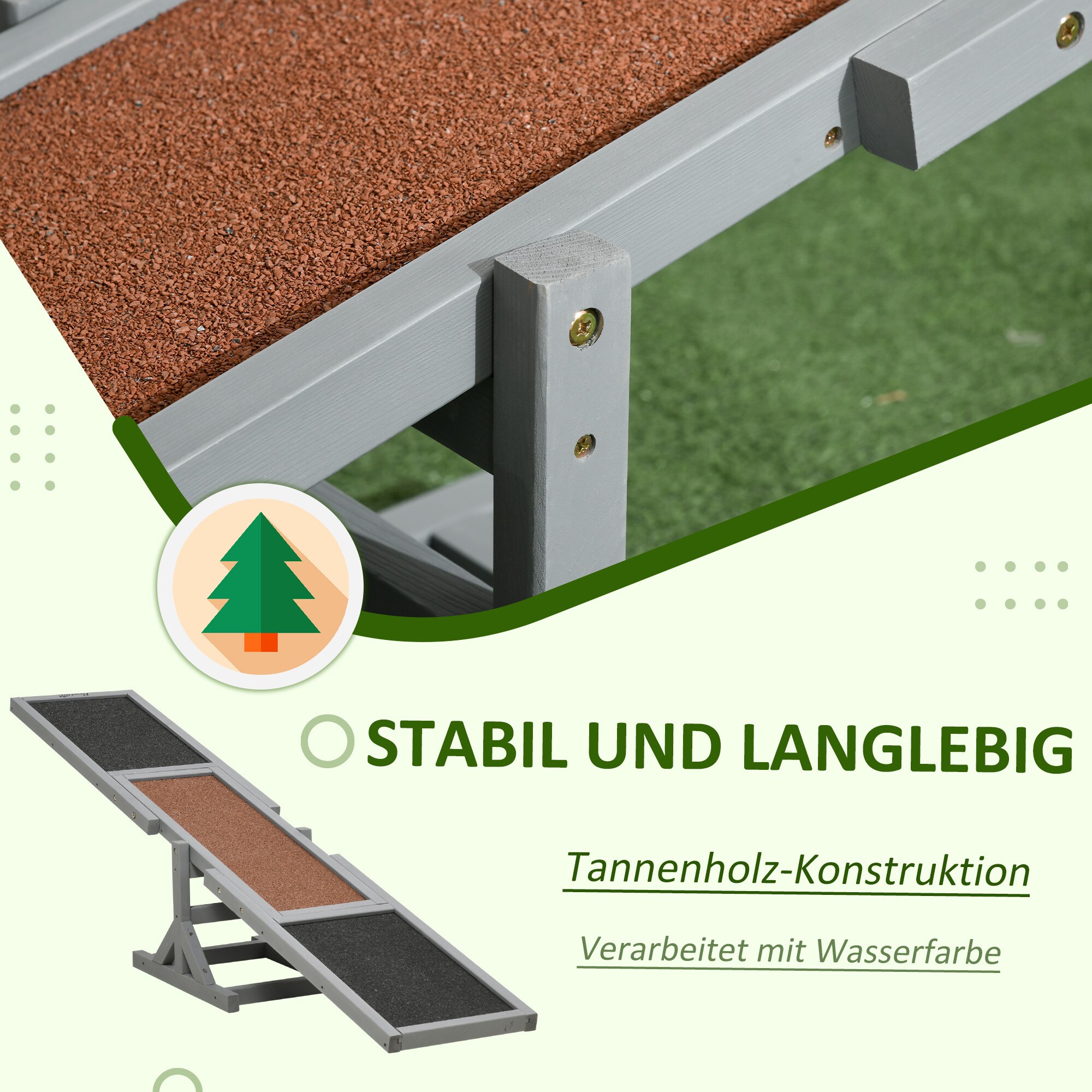 PawHut Hundewippe mit Anti-Rutsch Belag grau 180L x 30B x 30H cm