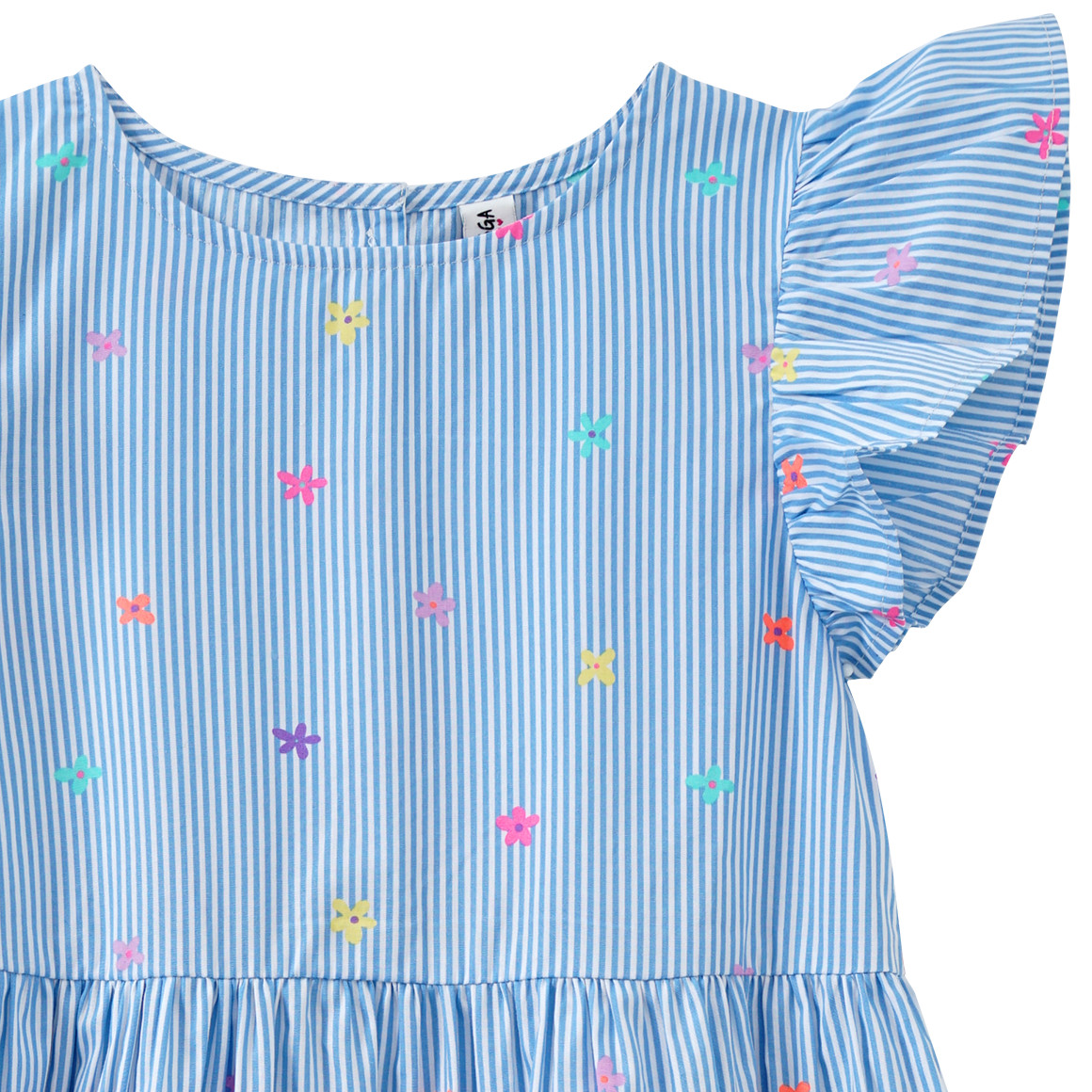 Yigga Mädchen Kleid mit Längsstreifen weiss / hellblau
