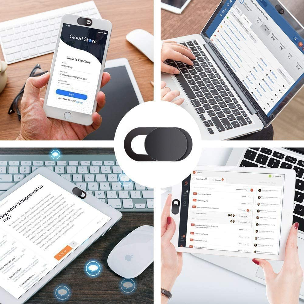 (6er Set) Privatsphären Kamera Abdeckung Webcam Cover Schutz Sticker mit Slider - Schwarz