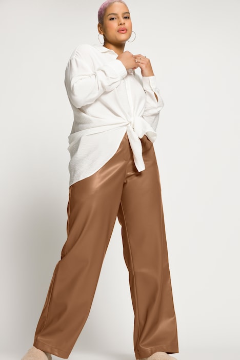 Weite Hose, High Waist, weites Bein, Lederoptik