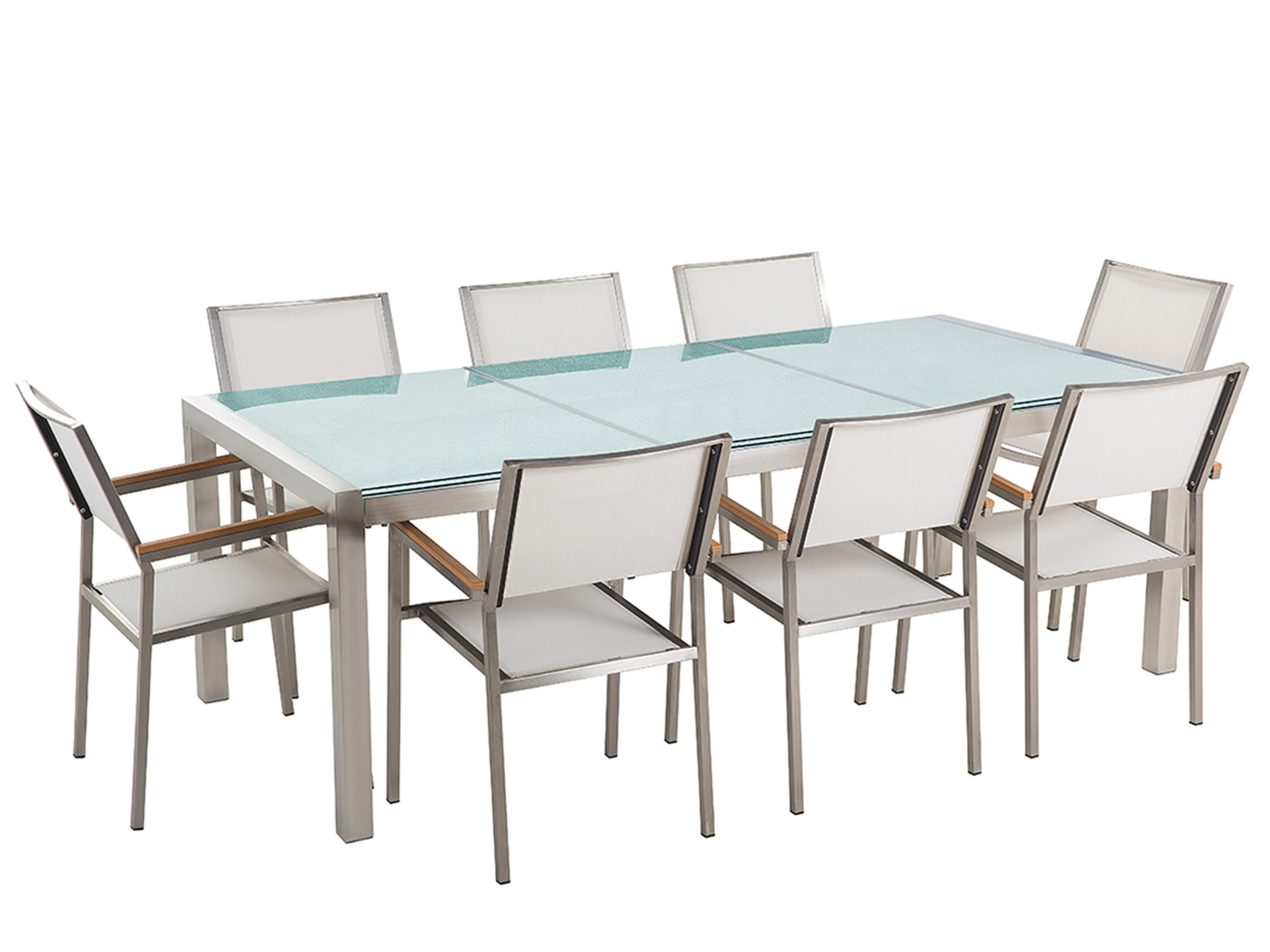 Tuinset 8-zits GROSSETO Gebarsten glas Transparant/wit