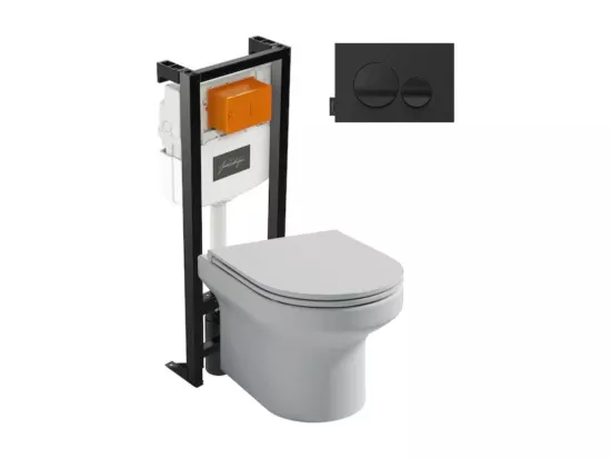 Pack WC suspendu sans bride JACOB DELAFON Elite + bâti-support + plaque Noir brillant/Noir mat