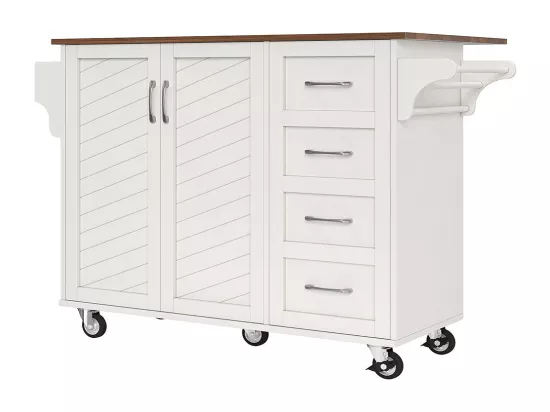 Chariot cuisine portes rayures diagonales amovible porte-serviettes étagère à épices plateau bois blanc