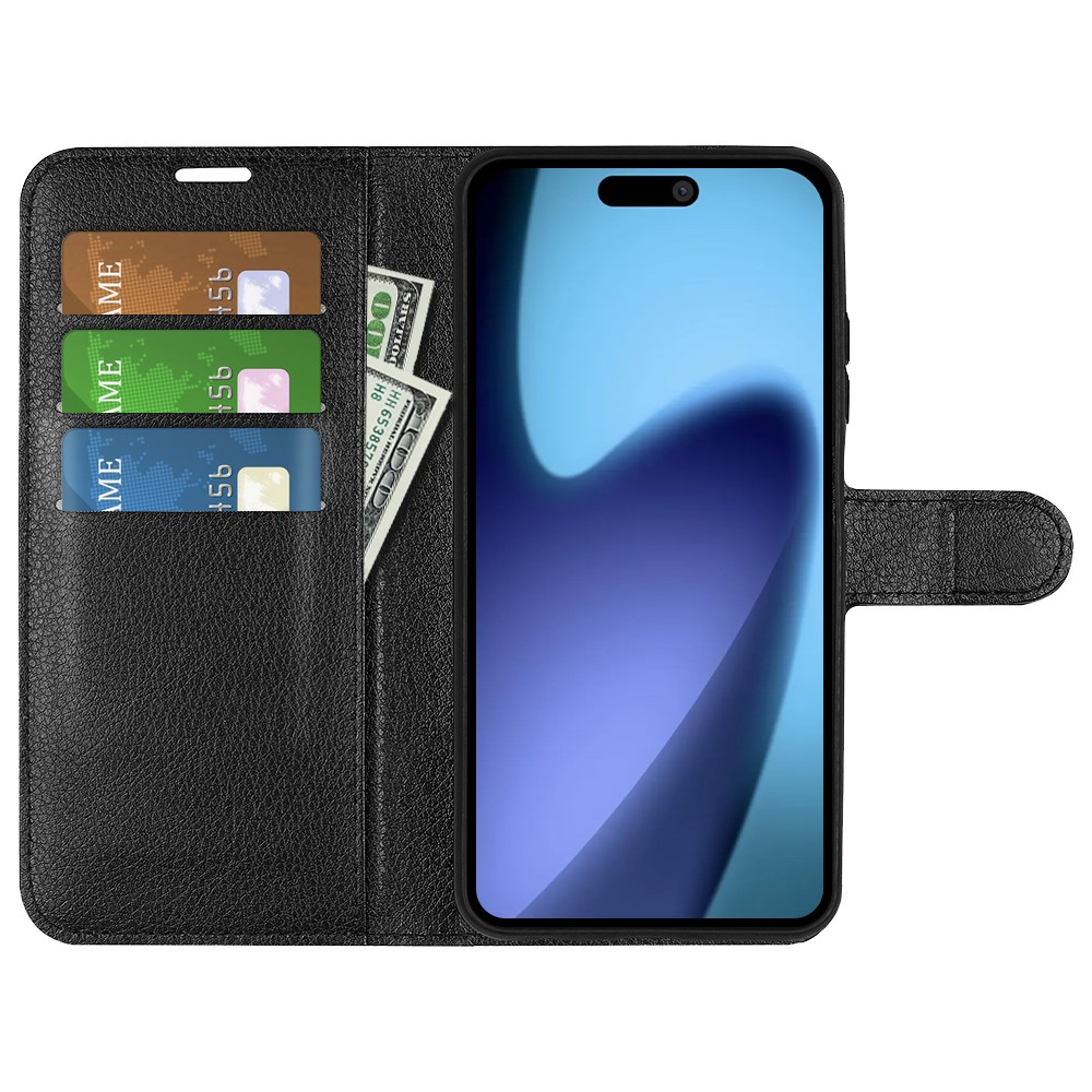 iPhone Air Leder Tasche Flip Cover Litchi Look - Schwarz