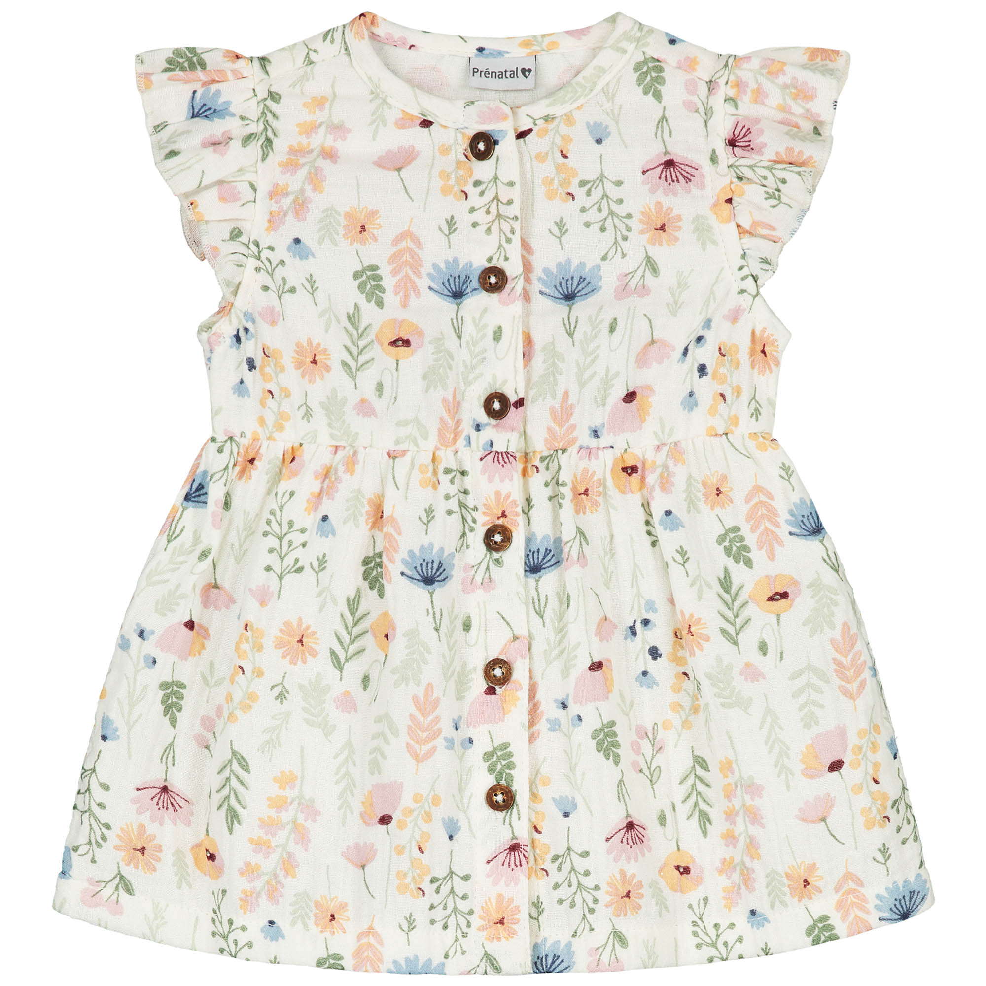 Prénatal newborn jurk mousseline korte mouwen bloemen multi