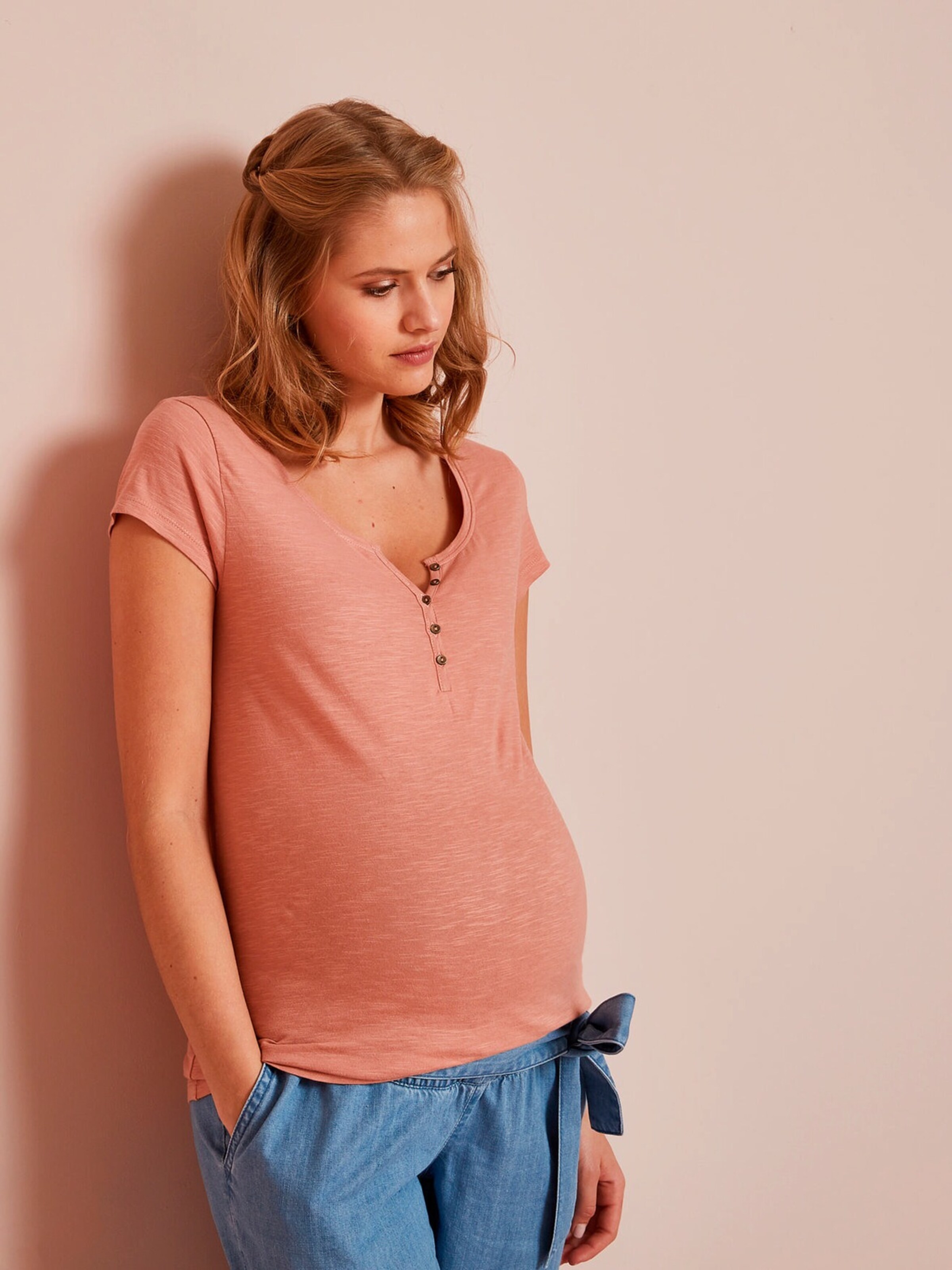 Vertbaudet Henley-Shirt für Schwangerschaft & Stillzeit dunkelrosa