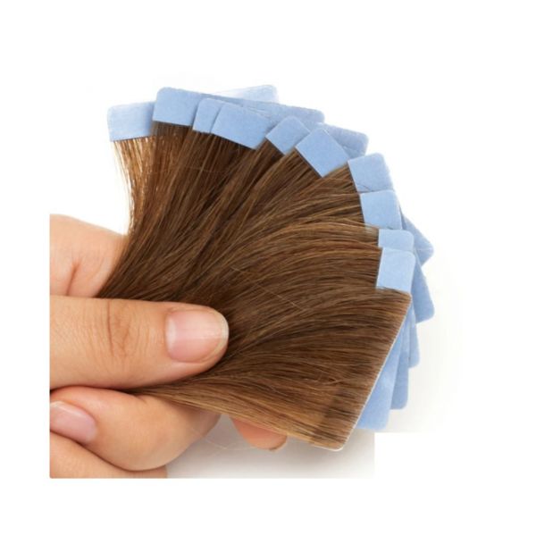 Extensão de Cabelo Castanho Claro 100% Cabelo Humano Fita Adesiva Invisível 100% 40Cm 10 peças