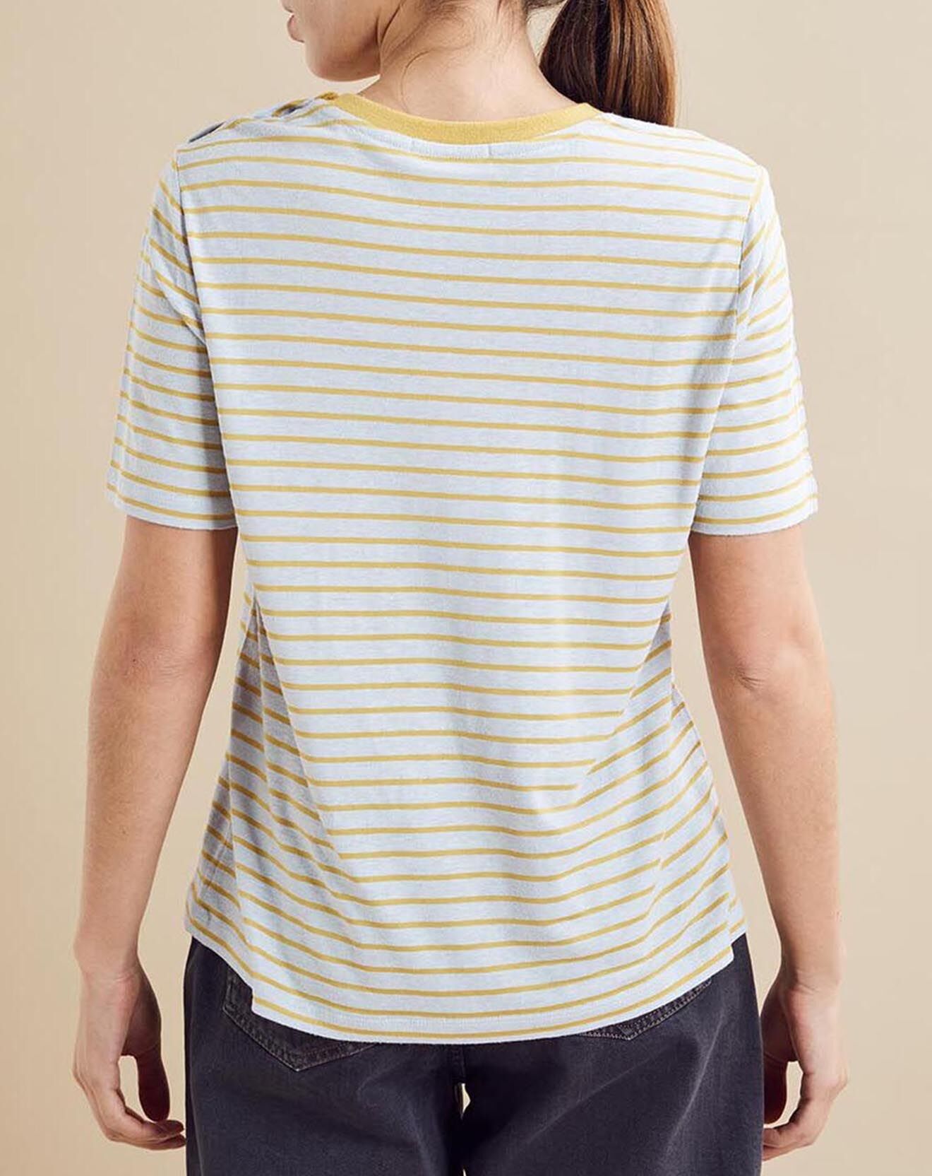 Chloé Stora T-Shirt en Lin mélangé Théon à rayures ciel/jaune