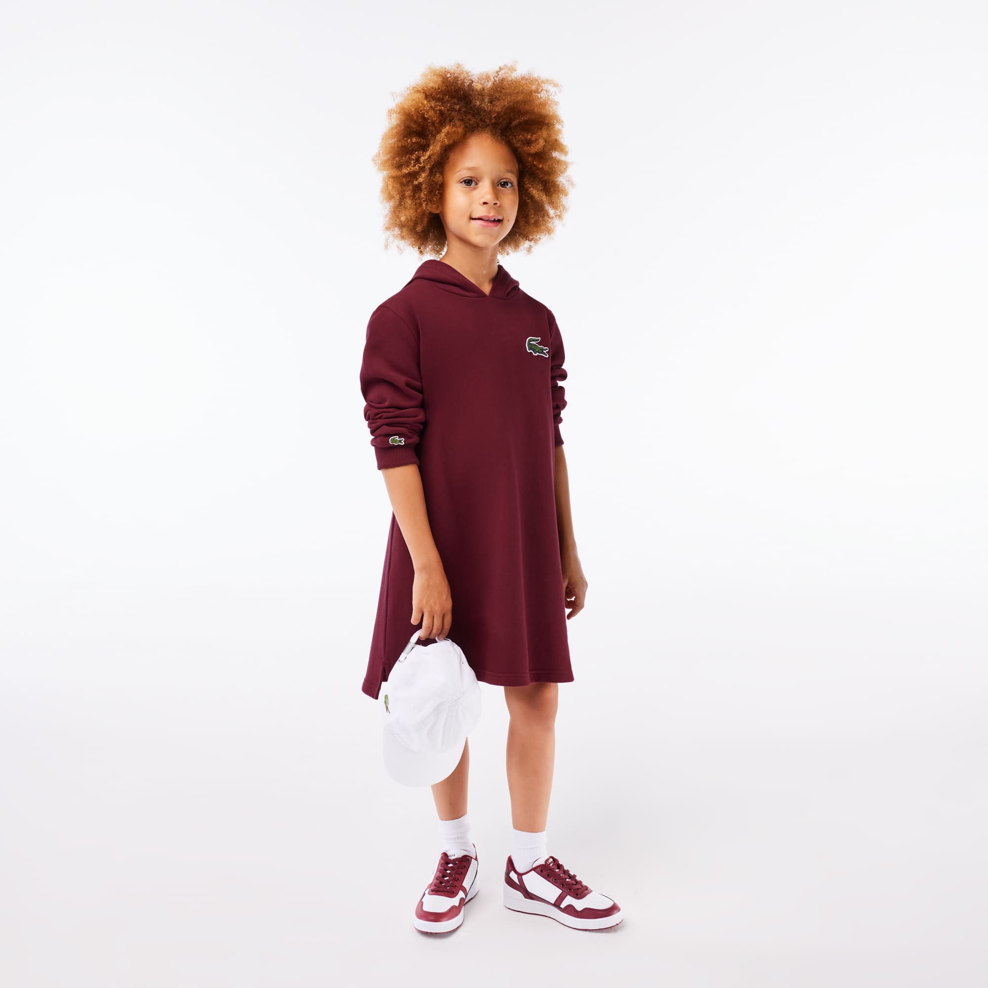 Robe sweatshirt à capuche en molleton de coton Pantalons & Robes - Rouge - Lacoste - Fille