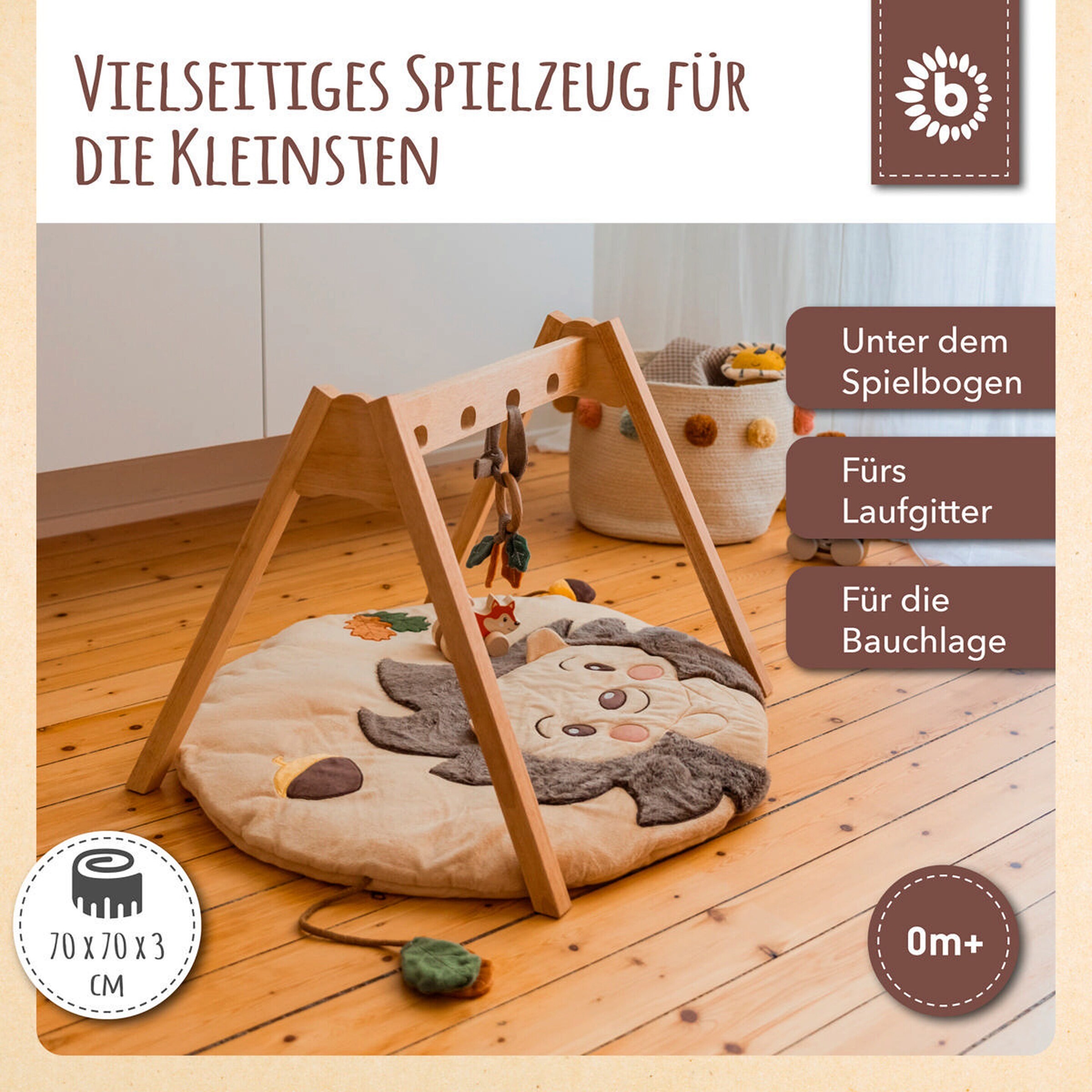 Bieco Krabbeldecke mit Aktivität Igel - ab Geburt Beige