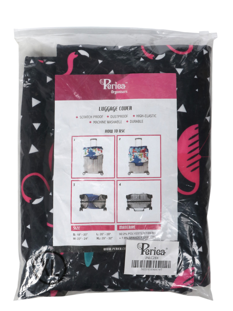 Housse de valise Periea Black with Pink Flamingos XL