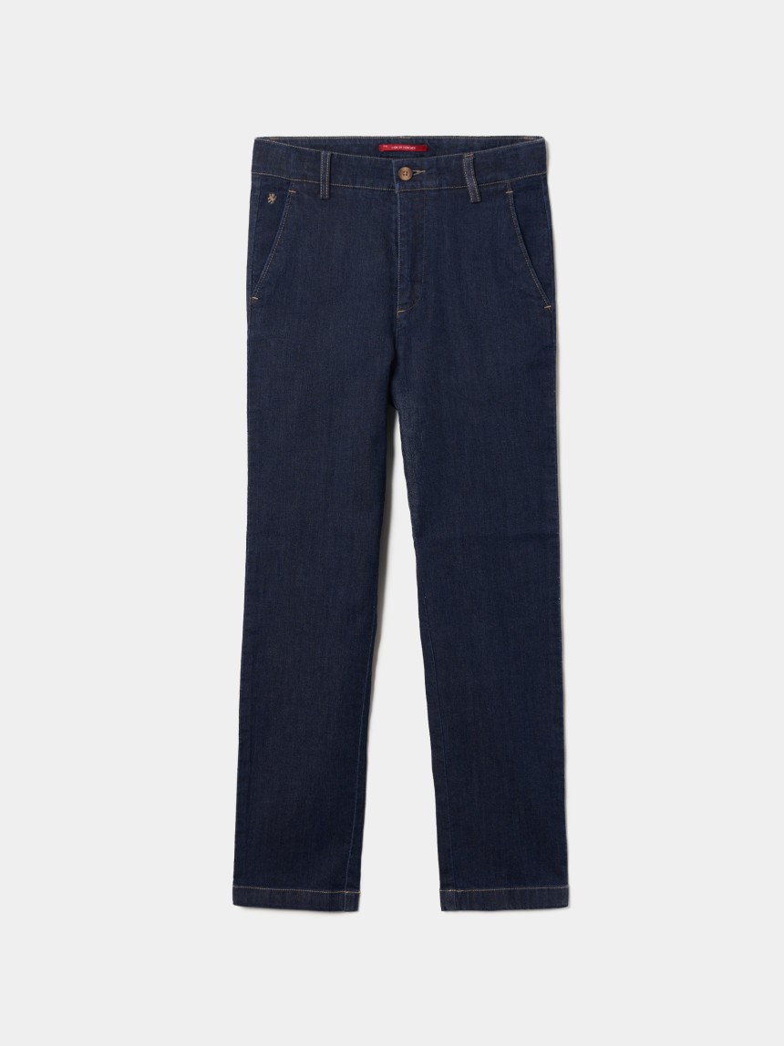 Calças chino em denim