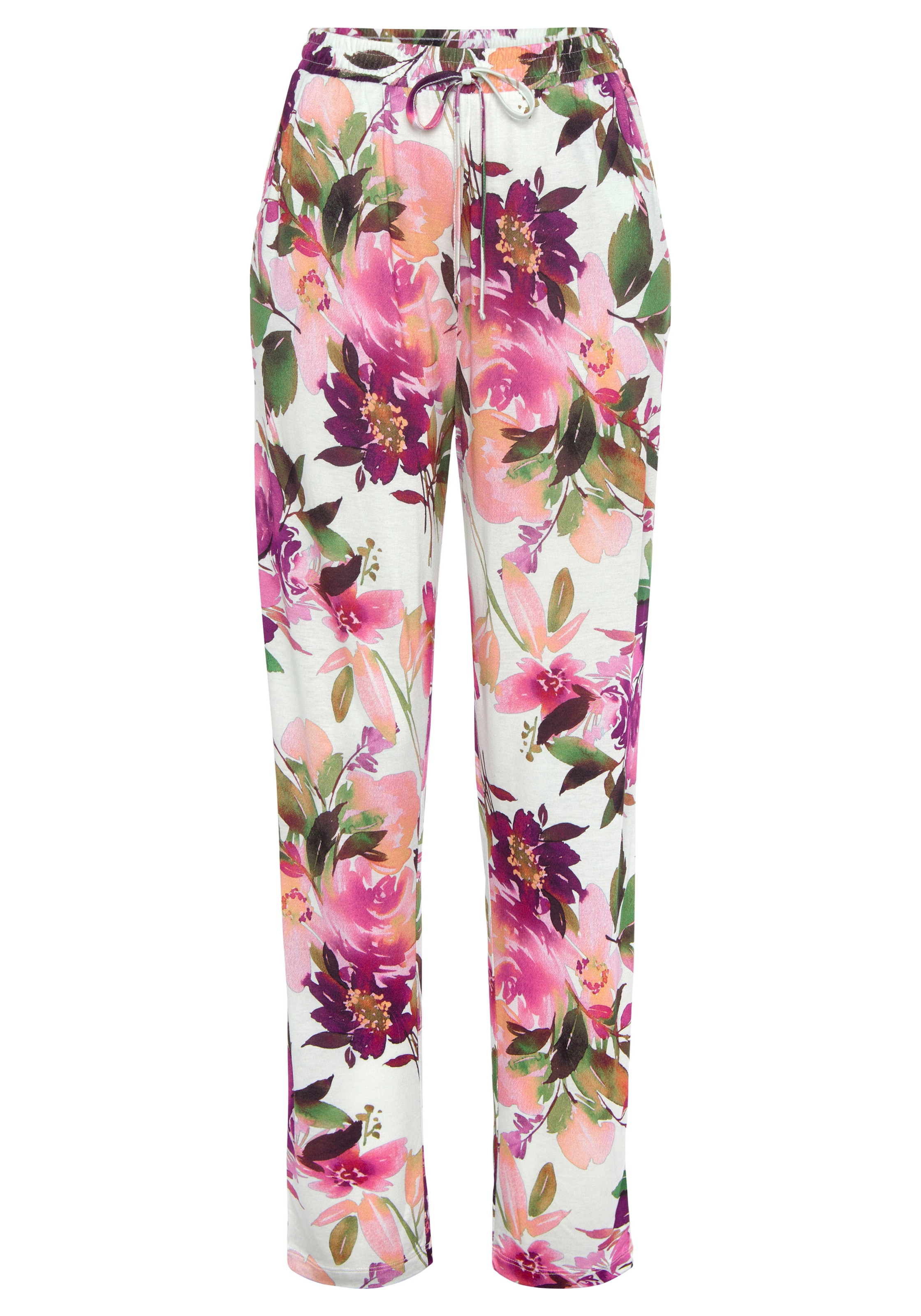 Beachtime Jerseyhose  mit Blumendruck und elastischem Bund, Sommerhose, Strandhose