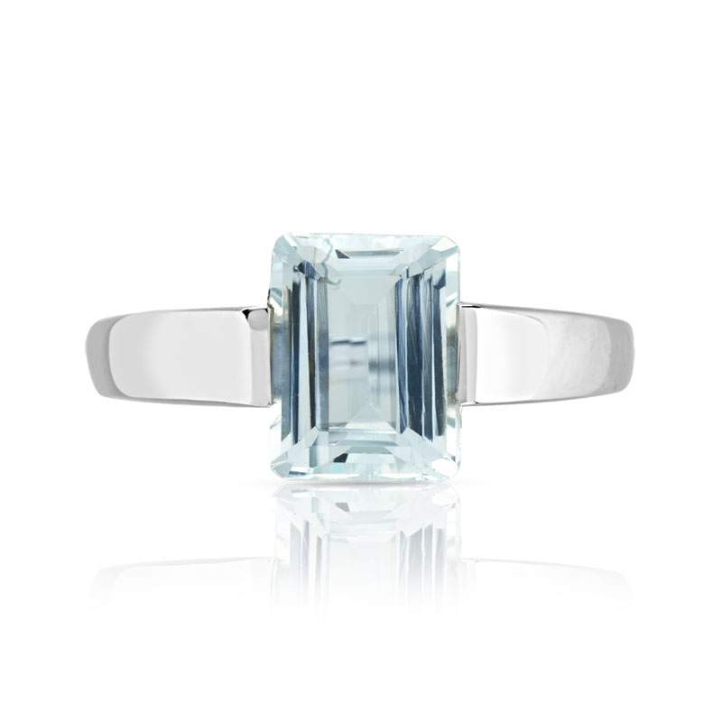 Bague or 750 blanc aigue marine rectangulaire