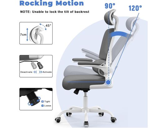 RATTANTREE - Chaise de bureau Fauteuil de bureau ergonomique réglable blanc bleu
